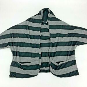 Katwalk Womens Cardigan Gray Opened Sweater Striped Long Sleeve Pockets